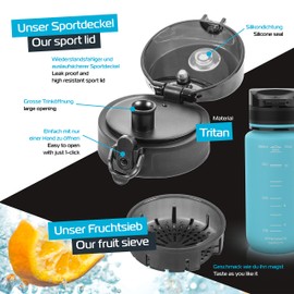 Coolrhino Water Bottle 350 Ml, 650 Ml, 1 L, 1.5 L for Sports, Outdoors, School, Fitness & Children - Leak-Proof and BPA Free Water Bottle for Bicycle, blue, 650ml