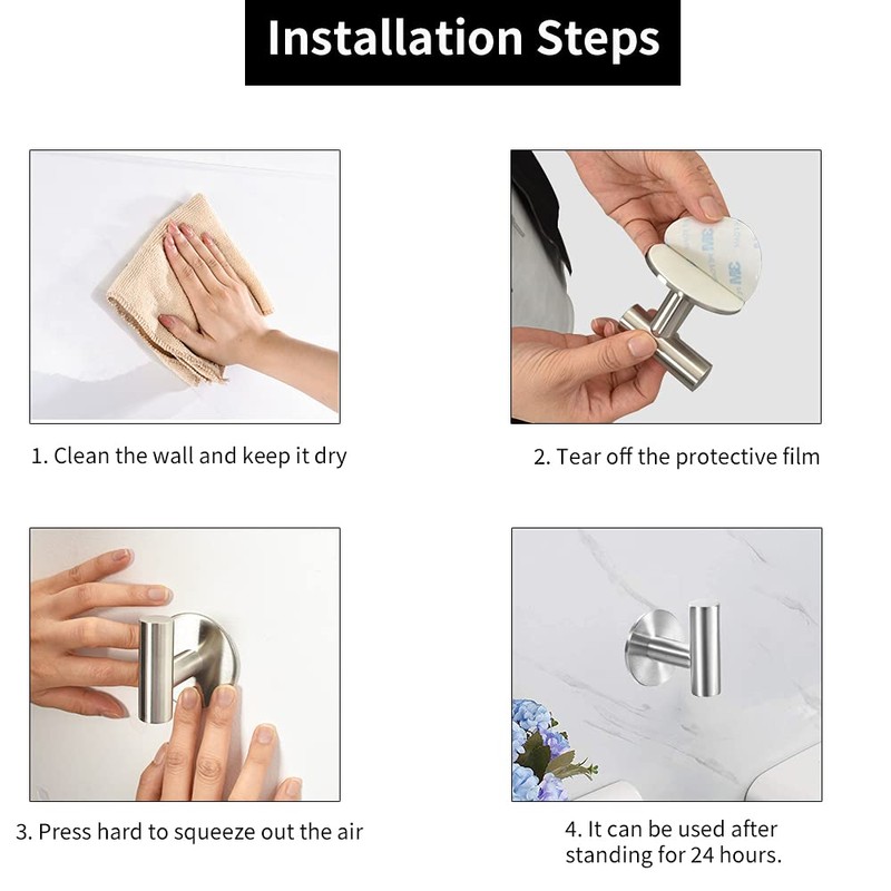 Vuzvuv Adhesive Brushed Nickel SUS304 Stainless Steel Towel Hooks –