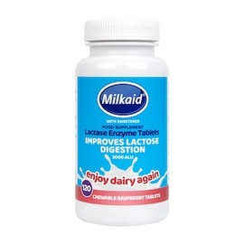 Milkaid Lactase Enzyme Tablets Raspberry Flavour 120 Tablets