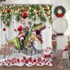 VeiVian Funny Christmas Shower Curtain, Cute Xmas Santa and Dinosaur
