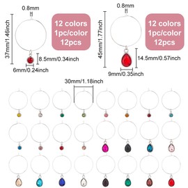 BENECREAT 24Pcs 24 Styles Wine Glass Charm, Drop and Flat Round Wine Glass Charm, Rhinestone Birthday Stone Charm for Wedding Reception, Beach Party Wine Glass Marker