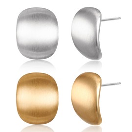 EleQueen 2 Pairs Matte Gold Sliver Pierced Dangle Earrings, Gold Earrings Stud Earrings for Women Fashion Lightweight Dainty Jewelry Gift