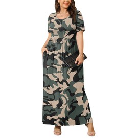 BISHUIGE Plus Size Maxi Dresses for Women Summer Casual Short Sleeve Long Dress with Pockets XL-6XL X-Large, Camouflage