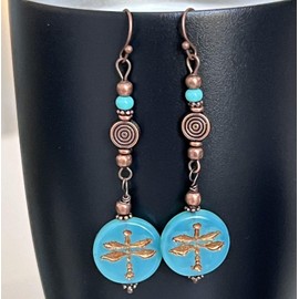 Aqua Blue and Copper Tone Dragonfly Bead Earring Jewelry Earrings for Women #3298FE3126