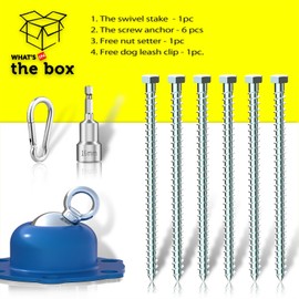 Meegood 360° Swivel Dog Tie Out Stake with Upgrade 6 Screw Dog Anchors, Heavy Duty & Rust Proof Dog Stake Can Holds 1000Lbs of Pull Force, Up to 150lbs Dogs Perfect to Camping Yard Outdoor (Blue)