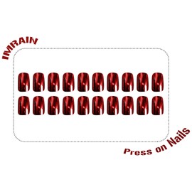 IMRAIN Press on Nails Short Square False Nails Short, 12 Size Glossy Acrylic Fake Nails with Glue & Adhesive, Reusable Solid Wine Red Color Artificial Nails, Full Cover Stick On Nails