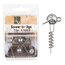Zite Fishing Screw-In Jigs 5-20g Pack of 5 | Screw Jig Heads Lead Durable Predator Fishing | Screw Spiral Rubber Fish System | Corkscrew Screw Jig Heads Pike, Zander, Perch Fishing (7.5g)