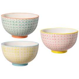Bloomingville Carla Spring Retro Dessert Bowls Bowl Vintage Diameter 11.5 cm Green Pink Yellow Ceramic Set of 3 Holds Approx. 280 ml