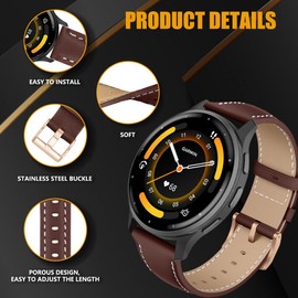 Niboow 22mm Strap for Garmin Venu 3/Garmin Forerunner 265/Garmin Forerunner 255, Vintage Leather Watch Bands for Garmin Forerunner 255 Music/Garmin vivoactive 4/Garmin Venu 2/Garmin Active - Red Brown