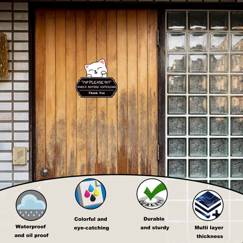 Please Knock Sign for Door, UV Resistant Self Adhesive Vinyl