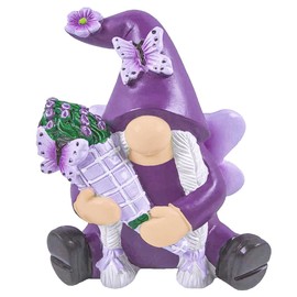 Tetaybon Lavender Gnomes Figurines Decor, Resin Garden Gnome Decorations for Home Indoor Outdoor Purple Spring Fall Decoration Farmhouse Butterfly Figurine for Thankgiving Day