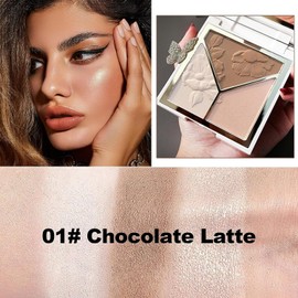 Highlighter Blush Palette Highlighter & Contour & Blush 3 en 1 Paleta de Maquillaje con Brocha, Hidratante Rostro Luminizador Bronceador para Mujer, Trio Sombra de Ojos Maquillaje en Polvo, Oscuro (1#)