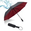 PUREVACY Windproof Travel Umbrella. Red Black Double-Layered Teflon Coated Umbrellas