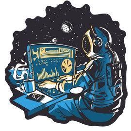 VulgrCo Computer Working Astronaut Space Suit Galaxy Funny Sticker Vinyl Waterproof UV Resistant Decal For Phones Laptops Water Bottles Tumblers Boats Cars Trucks Windows Kayak 3" inch Bumper Stickers