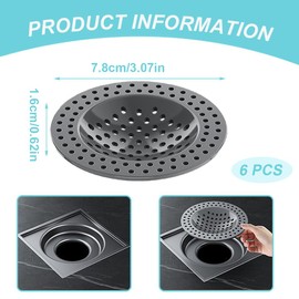EIHI Pack of 6 Plastic Shower Strainers, Strainer for Sinks and Hair Catchers, Sink Strainer, Sink Strainer, Sink Strainer Insert, Hair Strainer Shower, 78 mm