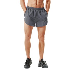 TENJOY Men's Running Shorts Gym Athletic Workout Shorts for Men 3 Inch Sports Shorts with Zipper Pocket Dark Grey XL