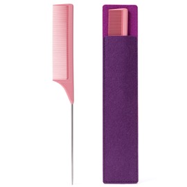 HYOUJIN Rattail Carbon Comb - Wide Tooth, Teasing, Metal Parting, Perfect for Lifting and Hairstyling, Lightweight, Pink