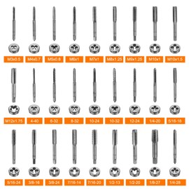 HARFINGTON 60pcs Metric SAE Tap and Die Set M3-M12 4-40-1/4-28 Rethreading Tapping Tool Kit Screws Thread Taps Dies Wrench Handle Stock Holder with Storage Case for Male & Female Threading
