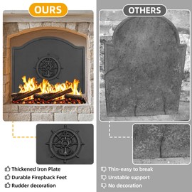 1More Firebacks for Fireplace - Iron Fire Place Back Plates with Feet, 20in Fireplace Heat Reflect, Fireplace Wall Protection.Fireback Decorative Wheel Design