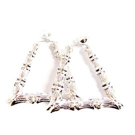 Clip-on Earrings Bamboo Triangle Silver Tone Hoop Earrings 3.5 inch