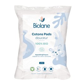 BIOLANE - Soft cotton pads - Baby - 100% organic - 150 cotton pads - Sensitive skin - Changing & Grooming - from birth - Made in France