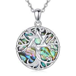 YAFEINI Tree of Life Necklace 925 Sterling Silver Chakra Lotus David Star Pendant Necklace Crystal Abalone Shell Tree Jewellery Gift for Women Girls Mum, Sterling Silver, Abalone Shell
