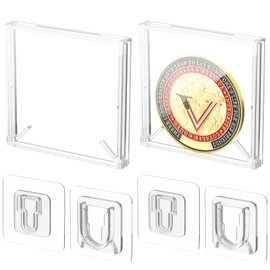 2 Pack Acrylic Challenge Coin Display Holder Case, Wall Mount Challenge Coin Holder, Fits 2.5"-3", Military Coins Display Stand for Collectors, Clear Coin Display Box with Anti Fade Door for Badge