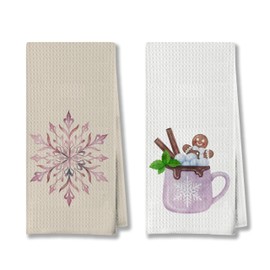 AgriFusion Tech Winter Snowflake & Hot Cocoa Kitchen Towels, Christmas Holiday Decorative Absorbent Dishcloths Hand Towels Set of 2 for Kitchen Decor, 16x24 Inches