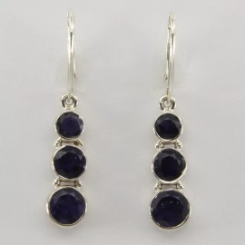Amber America Genuine and Natural Blue IOLITE Earrings 925 STERLING SILVER Leverback #5e