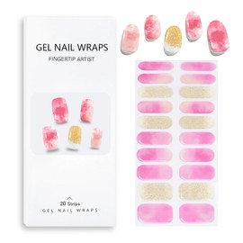 Pink Gel Nail Stickers UV Nail Stickers Self-Adhesive Nail Strips Waterproof Glossy Semi Cured Gel Nail Strips Nail Full Wraps Polish Stickers Decal for Women Girls Manicure 20Pcs