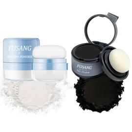 Fusang 2PCS Dry Shampoo Powder & Hairline Powder Set,Mattifying Refreshing Dry Shampoo Hairline Cover Up Powder for Women,Travel Size Root Touch Up Powder(Black)