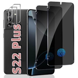(2+2 Packs) For Galaxy S22 Plus Privacy 6.6 Inch Screen Protector and Camera Lens Protector , Fingerprint Unlock, Anti Spy, 9H Hardness, Scratch Resistant, Easy Installation, High Sensitivity Touch