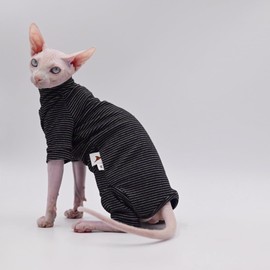 Hairless Cat Clothes, Warm and Soft, Autumn and Winter, Four-Legged Hoodie for Sphynx Cats,Devon Rex Cats, Cornish Cats (Black, X-Large)