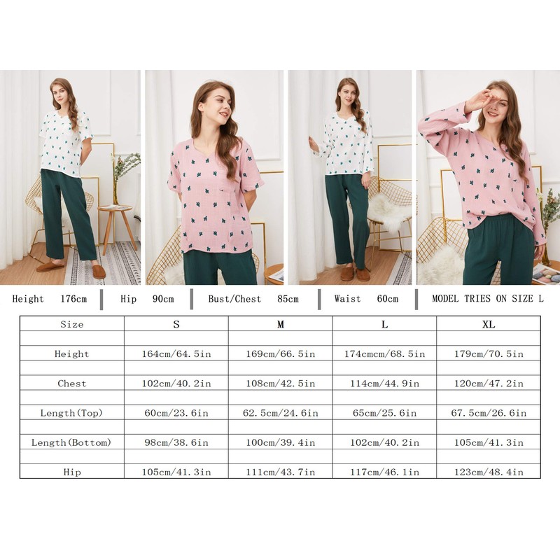 Womens Soft Cotton Pajama Set (Pink-Long Medium)