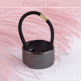 Framendino, Black Ponytail Hair Ties Holder Cuff Metal Circle Elastic Band for Women Girls