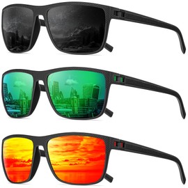 QALLY Polarized Sunglasses Men Lightweight Square Mens Sun Glasses for Driving Sports with UV400 Protection, Black/Green/Red