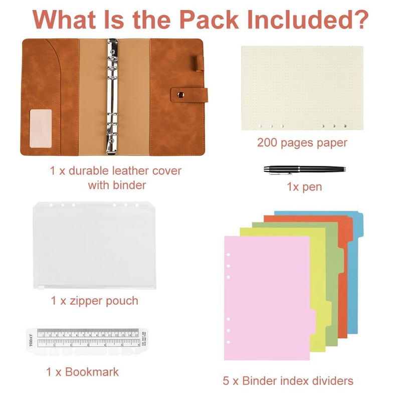ANOMM A6 Ring Binder Notebook PU Leather Diary, Refillable Notebook