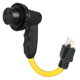 Fepinc 30 Amp to 110 Adapter RV Power Adapter with Locking Connector and Grip Handle 15 Amp to 30 Amp Rv Adapter NEMA 5-15p Male to L5-30R(90°)