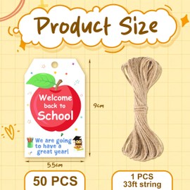 Back to School Gift Tags,50 PCS First Day Back Gift Tags with 10m String for Back to School Gifts for Students, Teachers, and Classroom Treat Bags