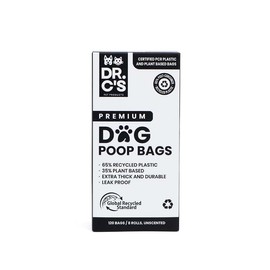 Certified 65% PCR (Post Consumer Recycled) Plastic and 35% Plant Based Dog Poop Bags - Dr. C's Premium Dog Poop Bags - 120 Bags / 8 Rolls, Extra thick, Leak Proof, Unscented, Earth Friendly