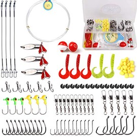Basic Fishing Tackle Starter Kit, Freshwater Soft Fishing Lures Terminal Tackle Set with Tackle Box Including Worms Baits, Jigs, Swivels, Hooks, Fishing Gears for Panfish Catfish Bass Trout (110pcs)