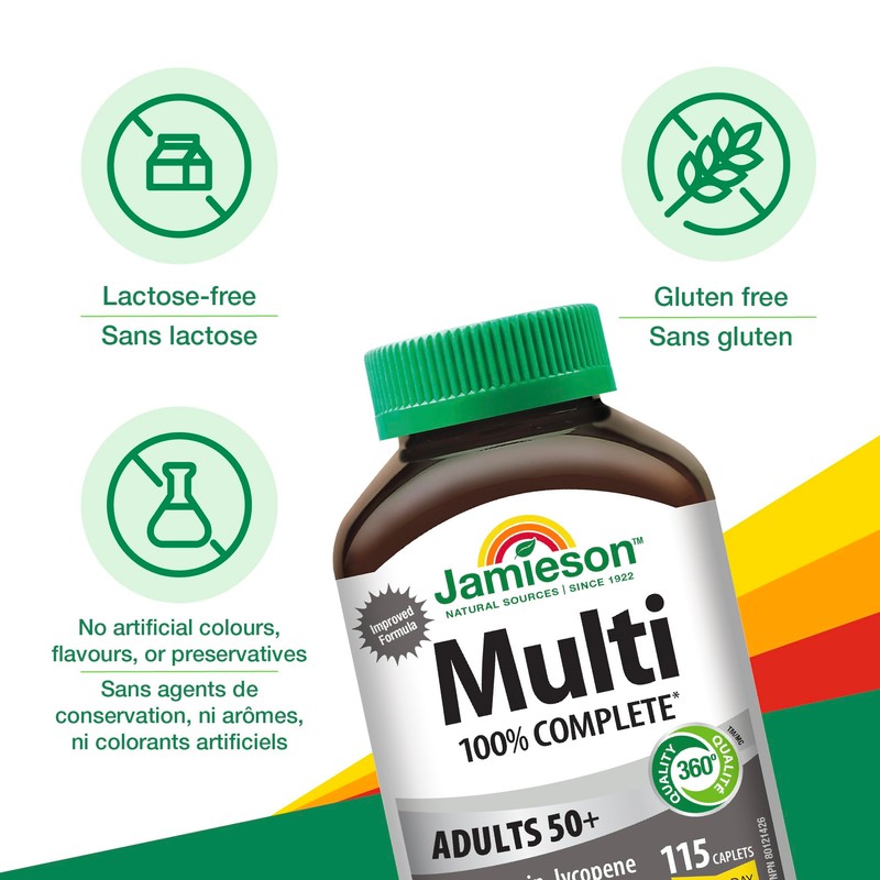 Jamieson 100% Multivitamin for Adults 50+, with Lutein, Lycopene &