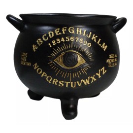 Large Wicca Witchcraft Black Magic Spirit Board Evil Eye Cauldron Pot 8.25"L