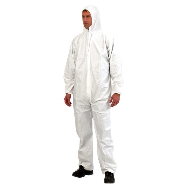 Greenour Pack of 12 Disposable Coveralls with Elastic Hood, Wrists and Ankles White Fluid-resistant SMS Painters Suit (X-Large)