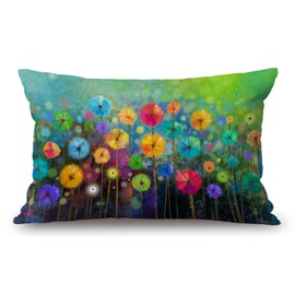 Abstract Floral Watercolor Painting Lumbar Throw Pillow Cover 12x20 Inch Decorative Bedroom Living Room Colorful Spring Petal Flowers Rectanglar Cushion Case for Bed Sofa Couch