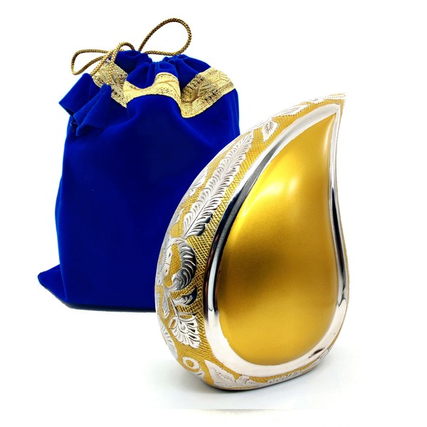 Golden Teardrop Urns for Human Ashes, Funeral Cremation Urn with