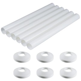 Hohitenz Set of 6 Heating Pipe Covers with 6 Rosette for Heating Pipes Diameter 15-18 mm - White Heater Trim & Pipe Cover 200 mm - Cover for Radiator & Heater
