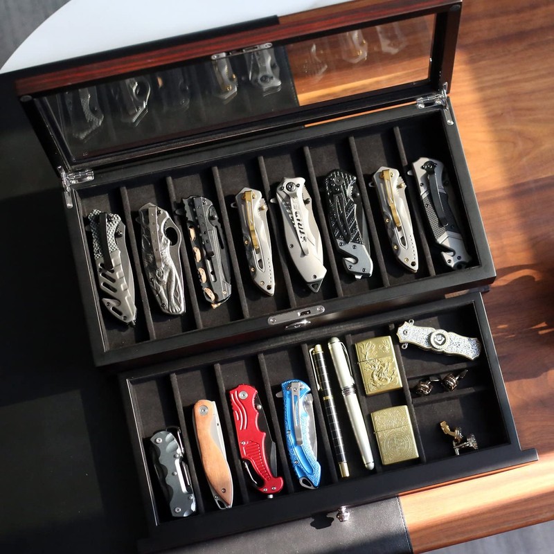 Pocket Knife Display Case for men collection holder 15-17 folding
