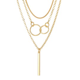QINHE 3 Layer Snake Chain Necklace for Women - Stackable Geometric Alloy Choker, Adjustable Layered Necklace Set, Minimalist Gold Layering Jewelry