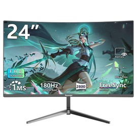 Raywego 24 Inch Curved Gaming Monitor 180hz FHD1080P Frameless Eye Care DisplayPort HDMI 250cd/m² Brightness 99% sRGB AMD FreeSync Flicker-Free Blue Light Filter Wall Mountable （75 * 75mm）